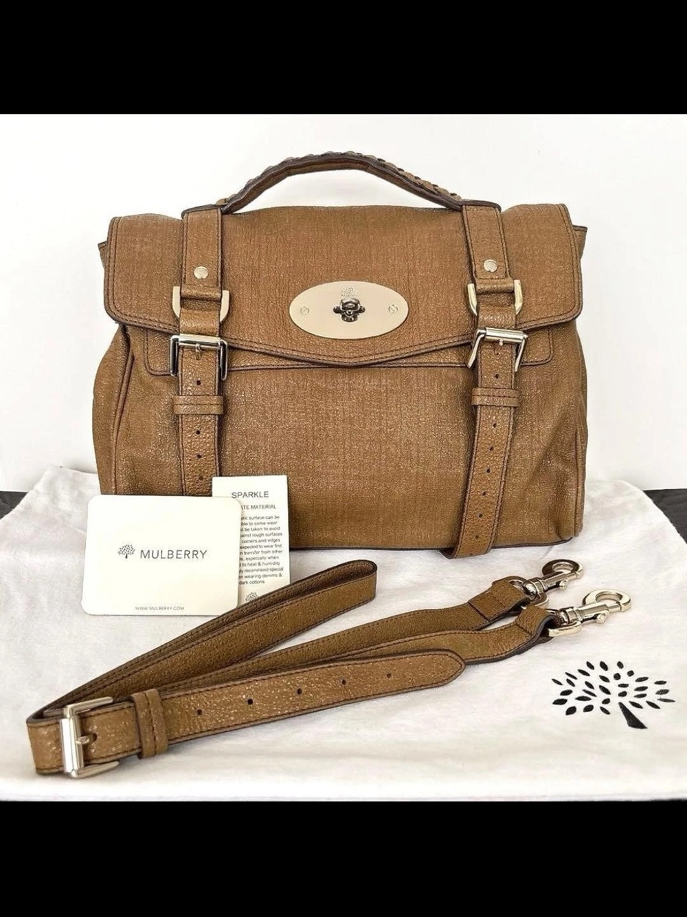 Mulberry Tan Leather Satchel with Gold Hardware
